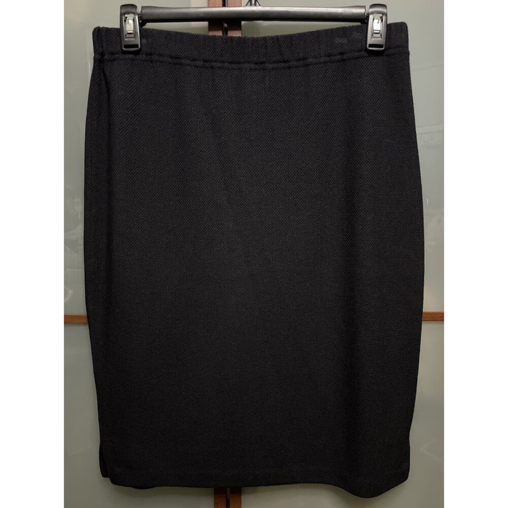 St John Collection Marie Gray Size 14 Black Woven Knit Elastic Waist Skirt VTG